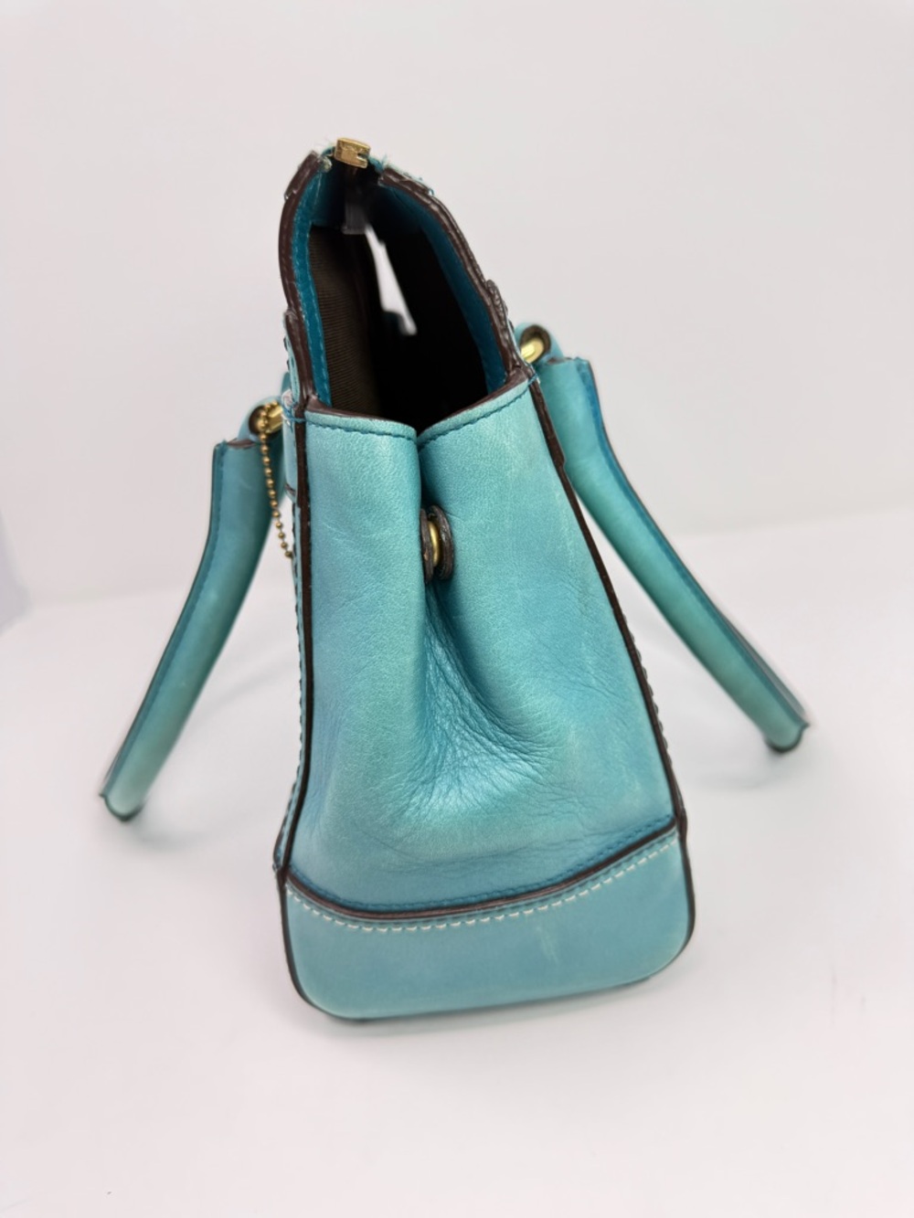 Coach Hampton Carry All Leather Satchel Handbag Turquoise Blue 11047-April 2007 - Picture 13 of 16
